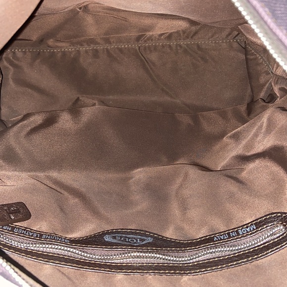 Tod’s leather and fabric purse bag - pockets and chrome hardware “T” - Picture 7 of 13